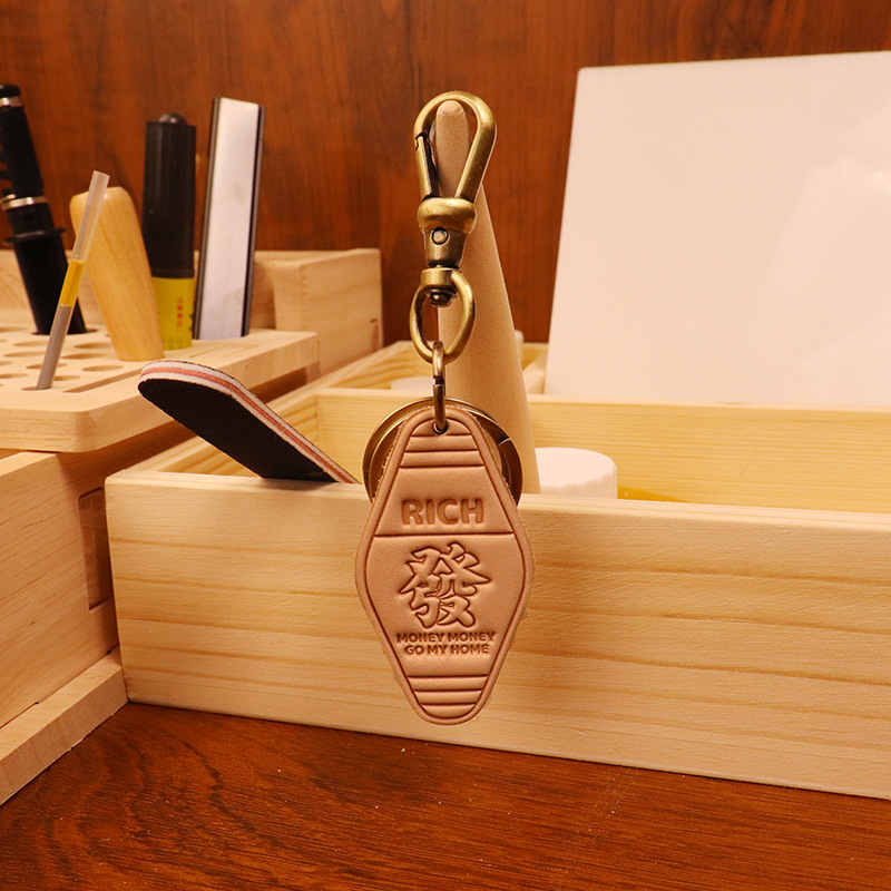 New Chinese style keychain vintage cowhide vegetable tanned leather pendant