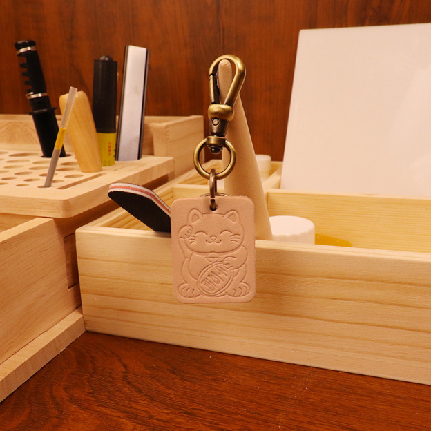 New Chinese style keychain vintage cowhide vegetable tanned leather pendant