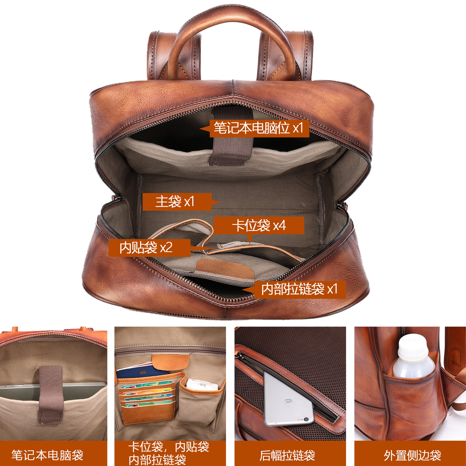 15.6 Inch Computer Bag Tree Paste Leather Top Layer Leather Backpack