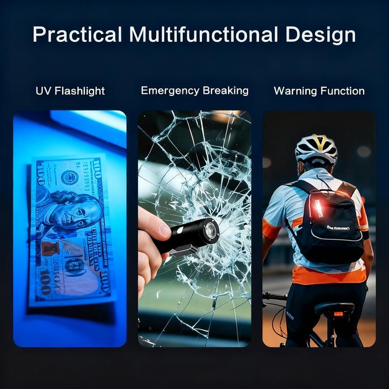 🔦Pocket Rechargeable EDC Flashlight: Mini Keychain Light with Fire Starter & Window Breaker