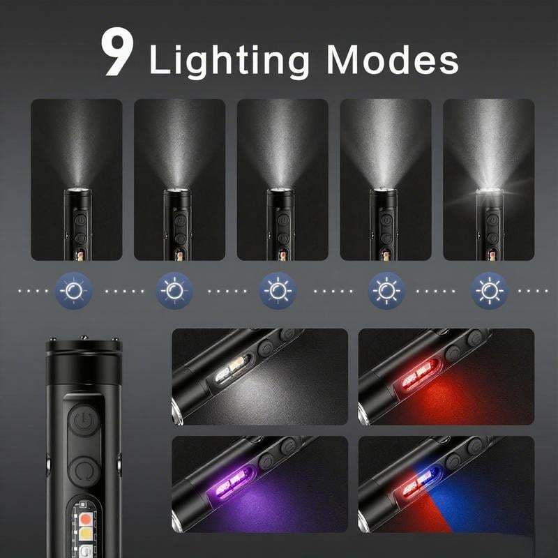 🔦Pocket Rechargeable EDC Flashlight: Mini Keychain Light with Fire Starter & Window Breaker