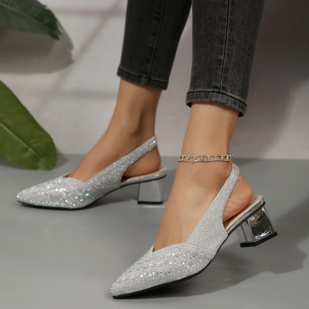 Women'S Elegant Rhinestone Slip On Heel Sandals