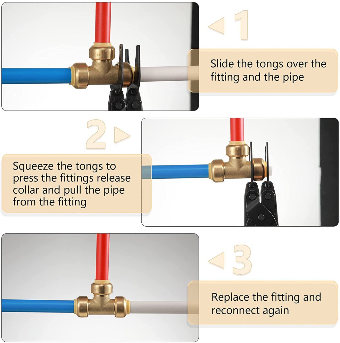 🔧 Push Fit Disconnect Tong Tool-1/2" • 3/4" • 1" Multi-Size Plumbing Disconnect Pliers