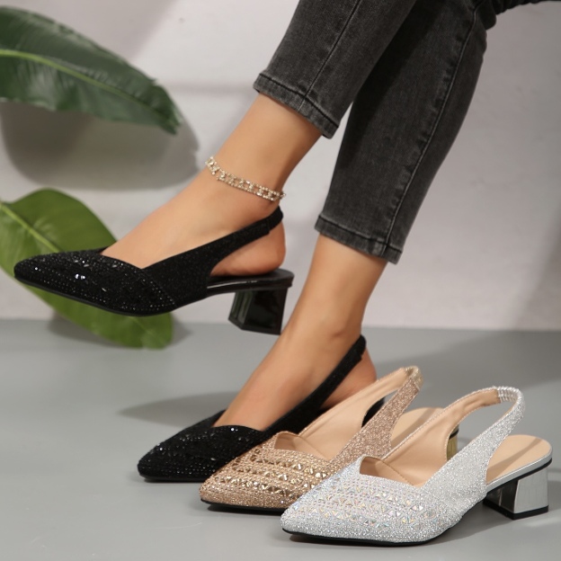 Women'S Elegant Rhinestone Slip On Heel Sandals