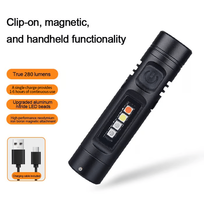 🔦Pocket Rechargeable EDC Flashlight: Mini Keychain Light with Fire Starter & Window Breaker
