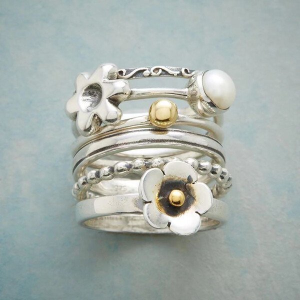 925 Sterling Silver Flower Pearl Set Ring