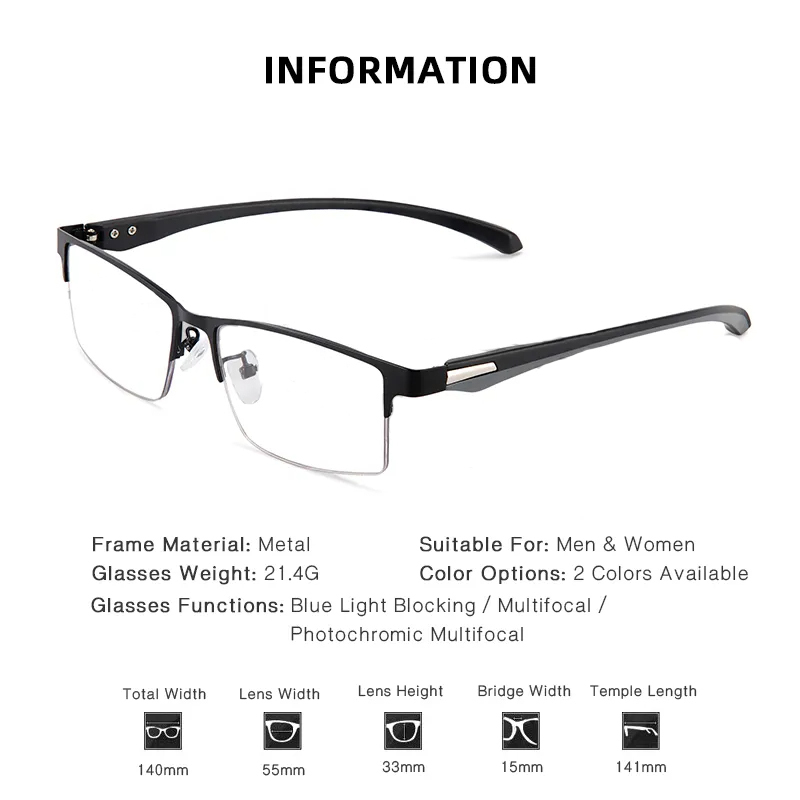 TITANIUM MULTI-FOCUS READING GLASSES PHOTOCHROMIC PROGRESSIVE DOUBLE LIGHT ANTI-BLUE LIGHT