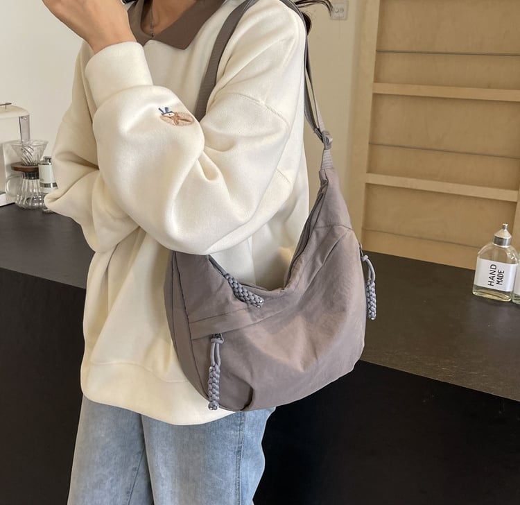 Women's Fashion Plain Color Nylon Crossbody Bag