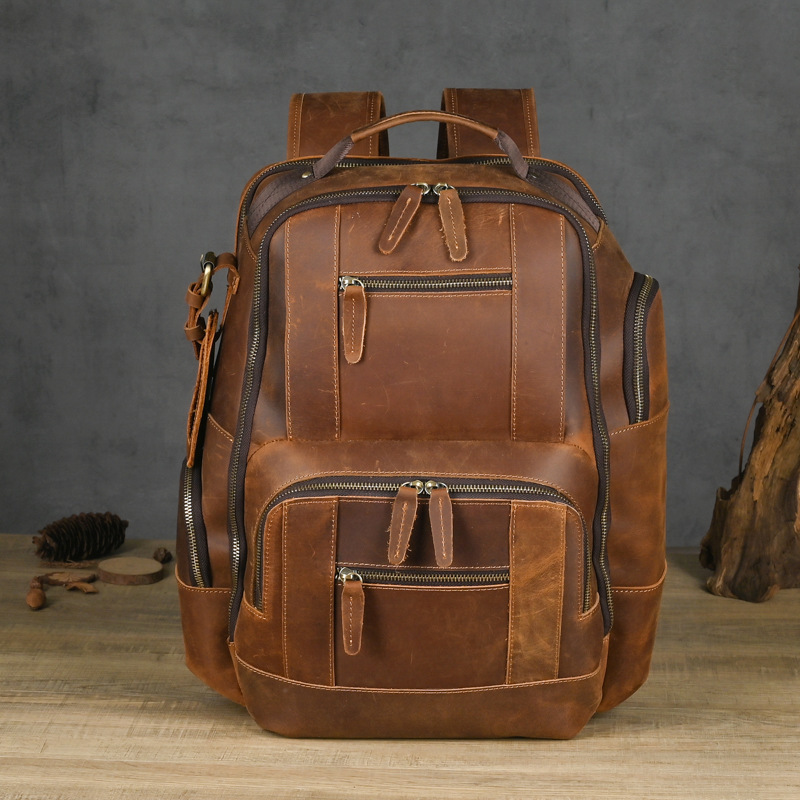 Men's 15.6-inch Large Capacity Retro Leather Backpack