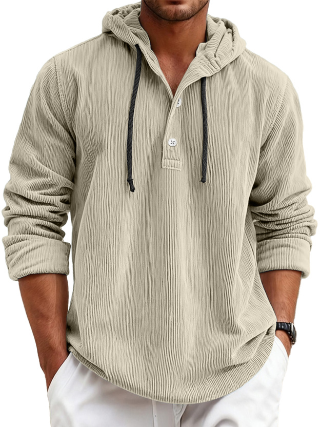 Men's Corduroy Hooded Casual Long-Sleeve T-Shirt
