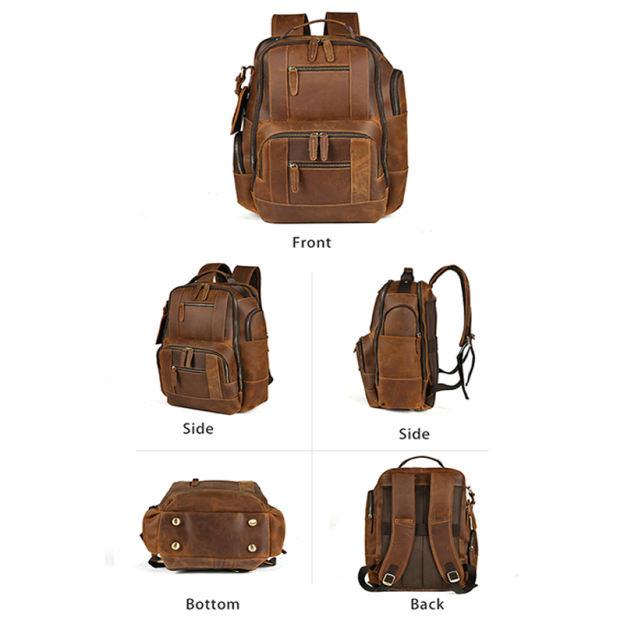Men's 15.6-inch Large Capacity Retro Leather Backpack