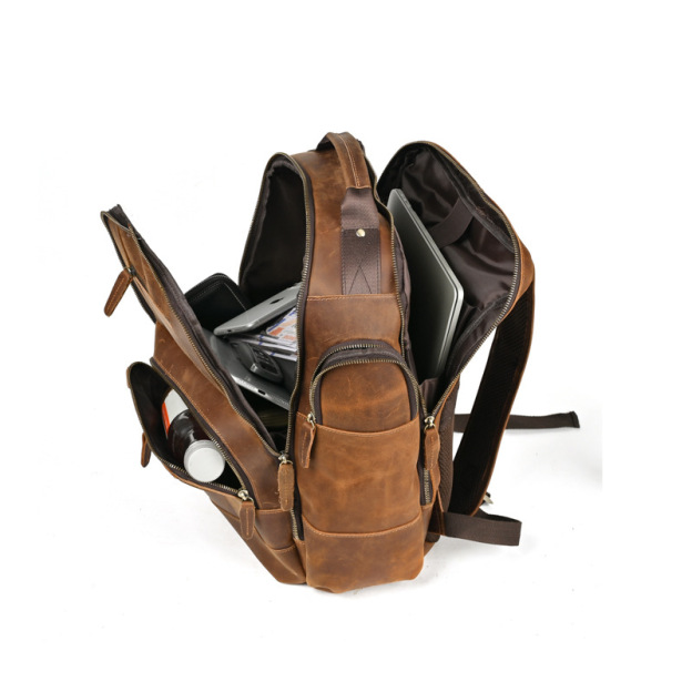 Men's 15.6-inch Large Capacity Retro Leather Backpack
