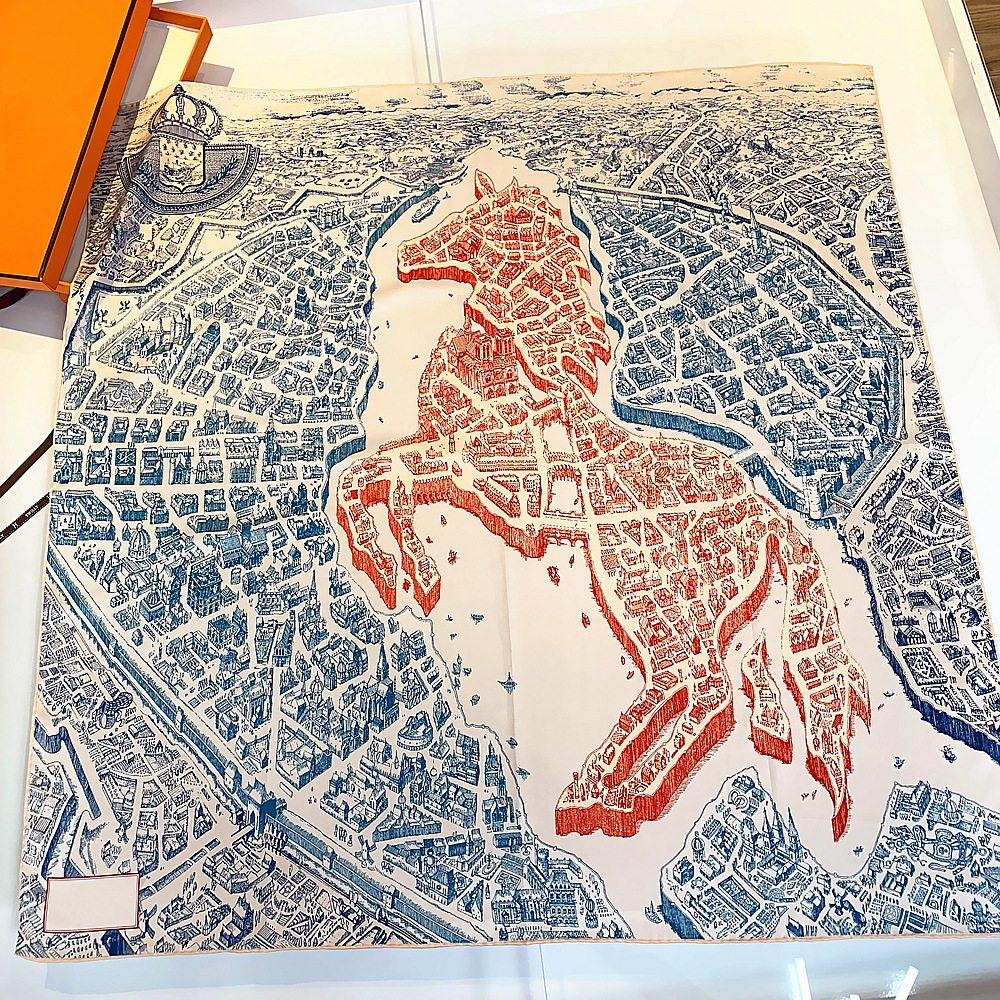 City and Horse Square Silk Scarf