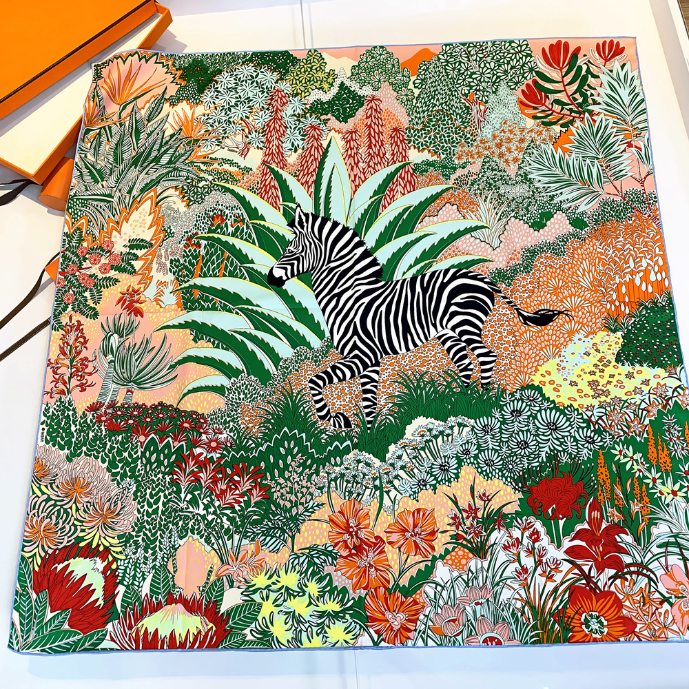 Jungle Zebra Square Silk Scarf