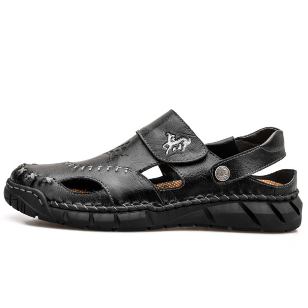 2026 New Summer Men's Genuine Leather Stitched Sandals & Slides