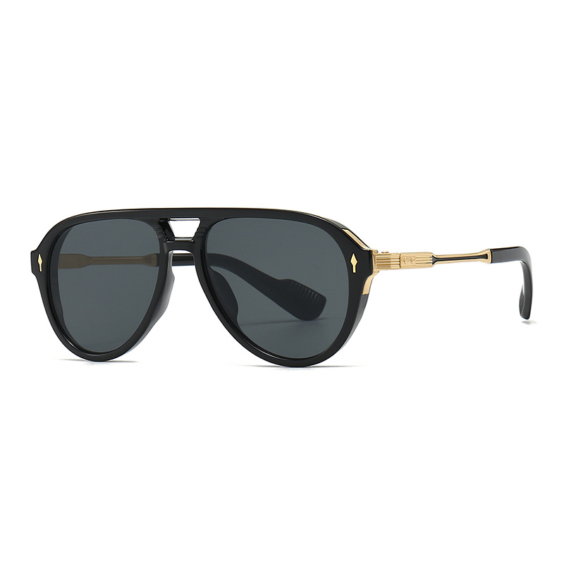 Retro double-beam square-frame sunglasses