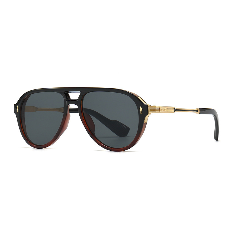 Retro double-beam square-frame sunglasses