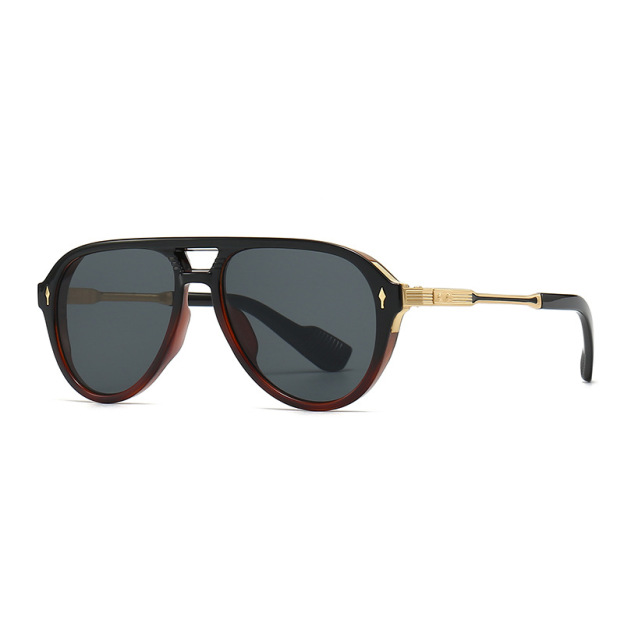 Retro double-beam square-frame sunglasses