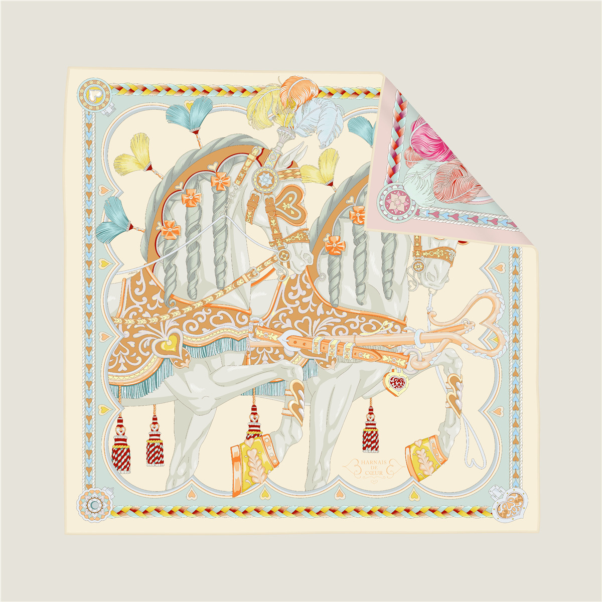 Sweet Love Horse Double-Sided Silk Scarf