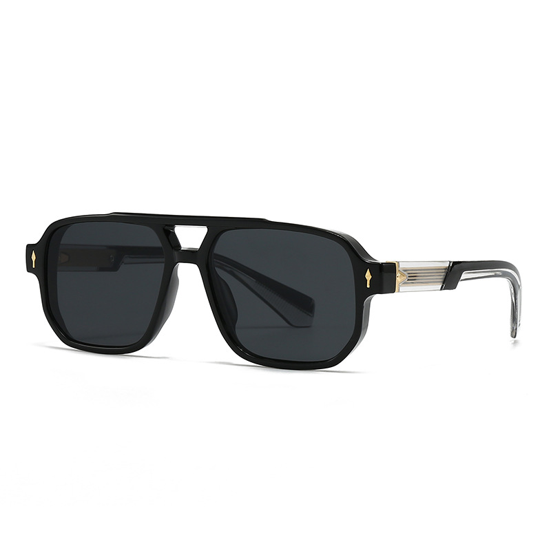 Retro double-beam square-frame aviator sunglasses