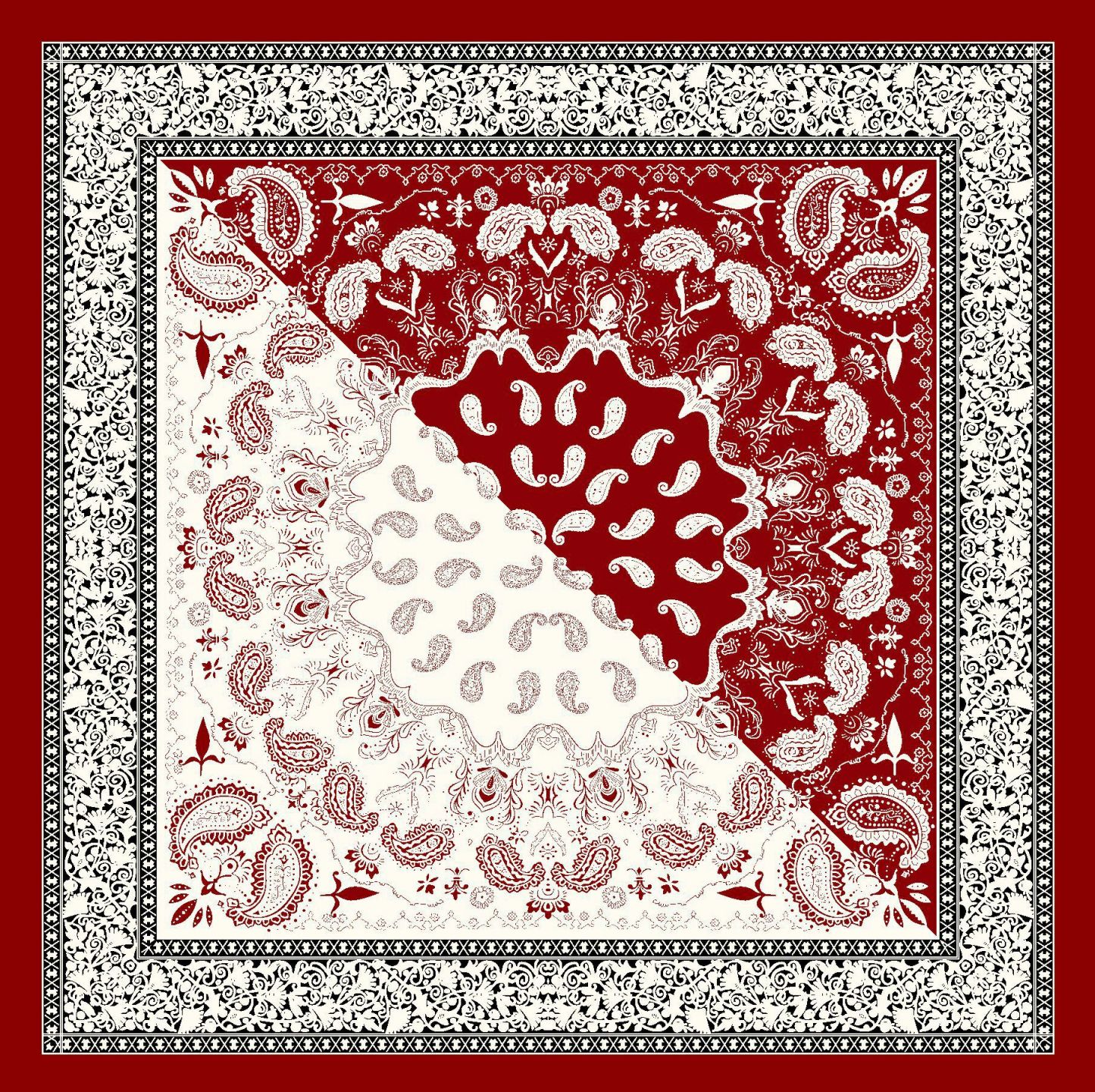 Bohemian colorblock cashew square silk scarf