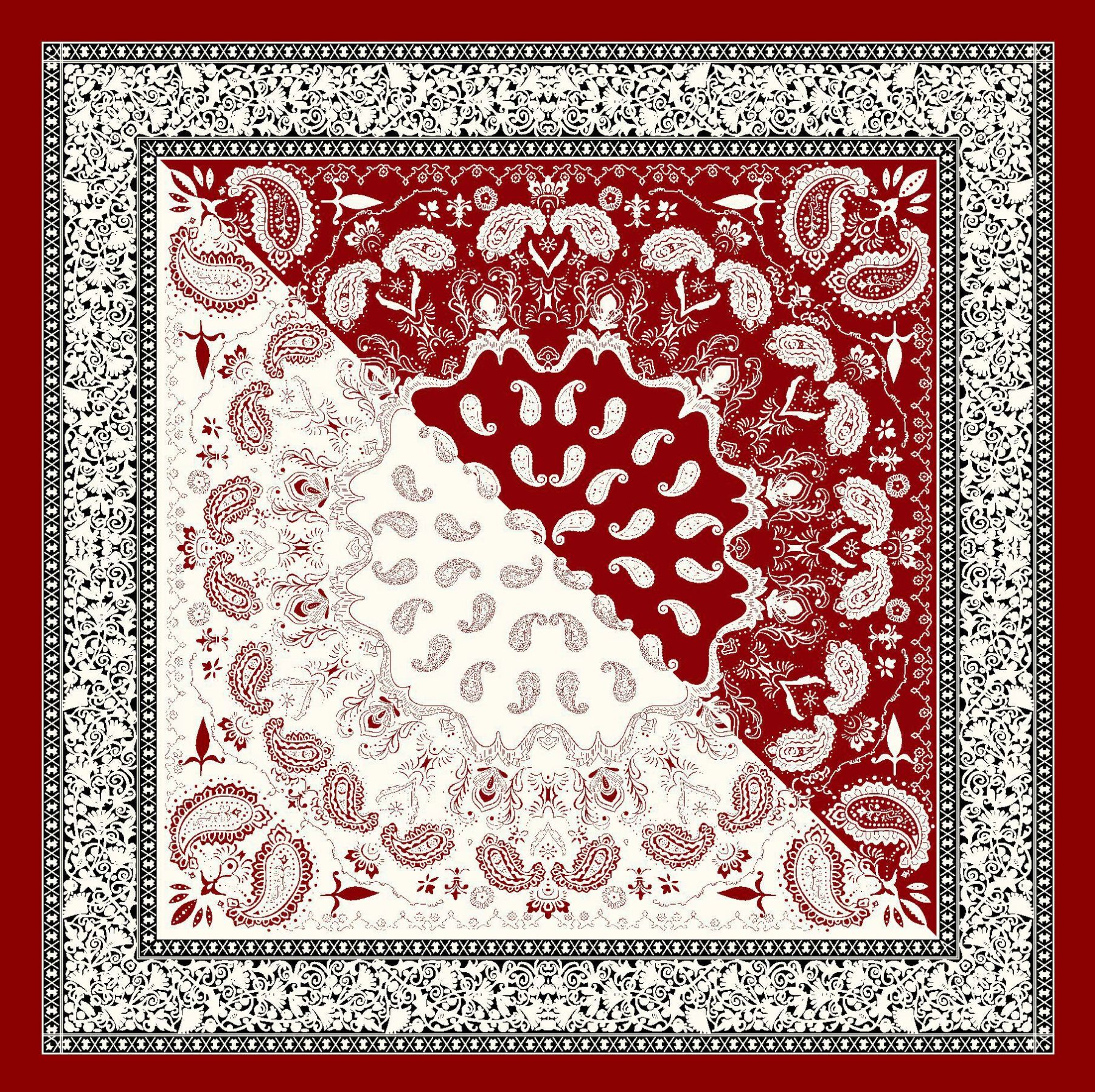 Bohemian colorblock cashew square silk scarf