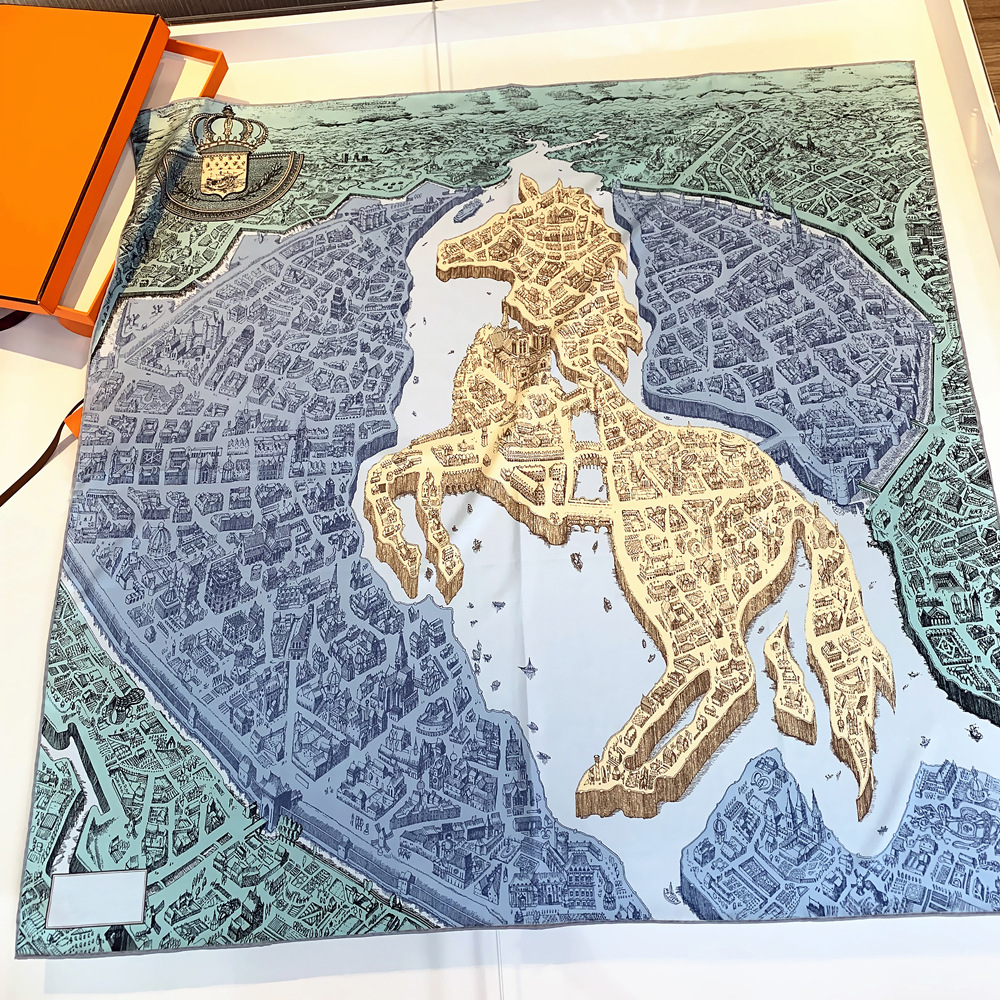 City and Horse Square Silk Scarf