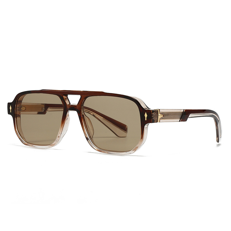 Retro double-beam square-frame aviator sunglasses