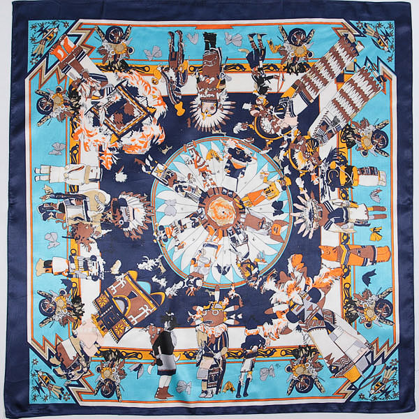 Square silk scarf with Indian character pattern