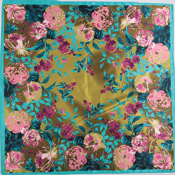 Square silk scarf with golden floral pattern