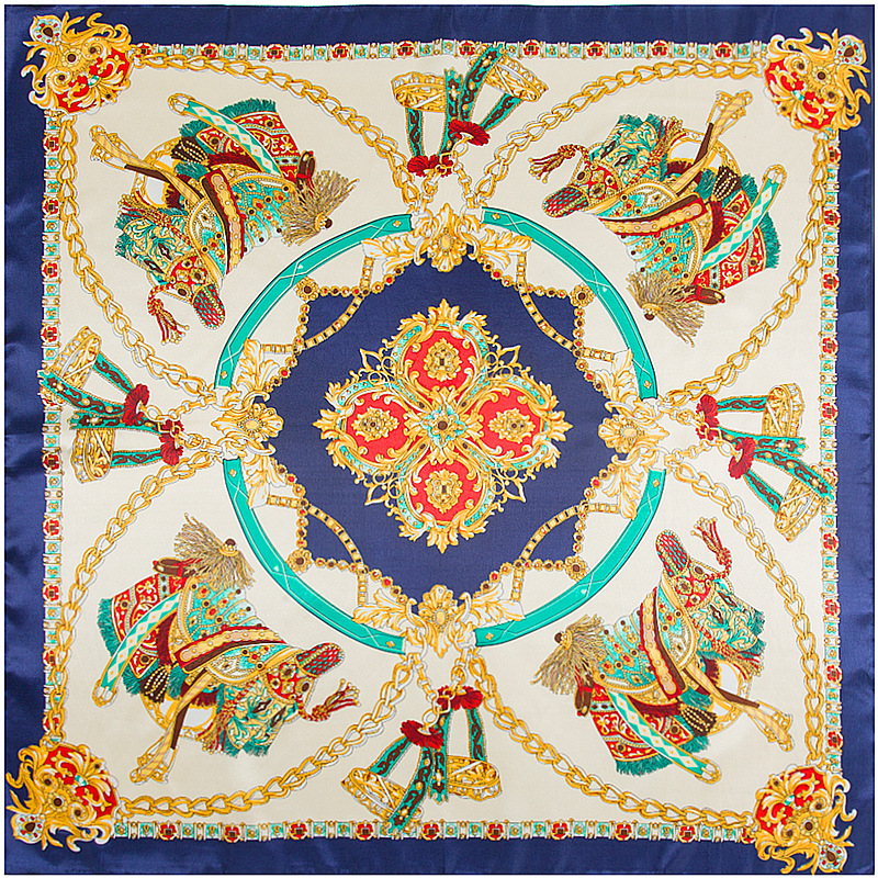Square silk scarf with saddle pattern