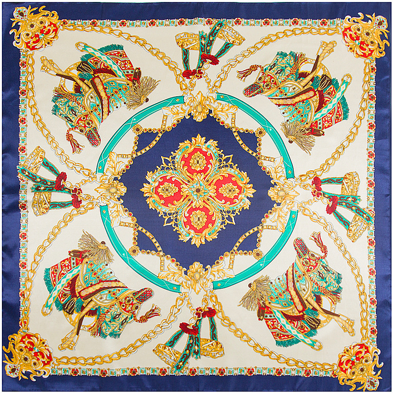 Square silk scarf with saddle pattern