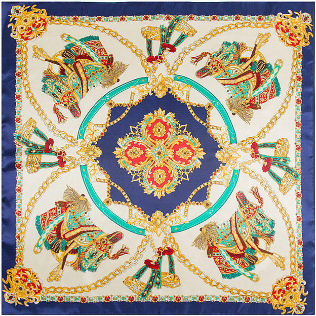 Square silk scarf with saddle pattern
