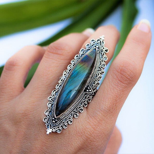 🔥 Last Day Promotion 75% OFF 🔥Sterling Silver Marquise shape Labradorite Handmade Ring