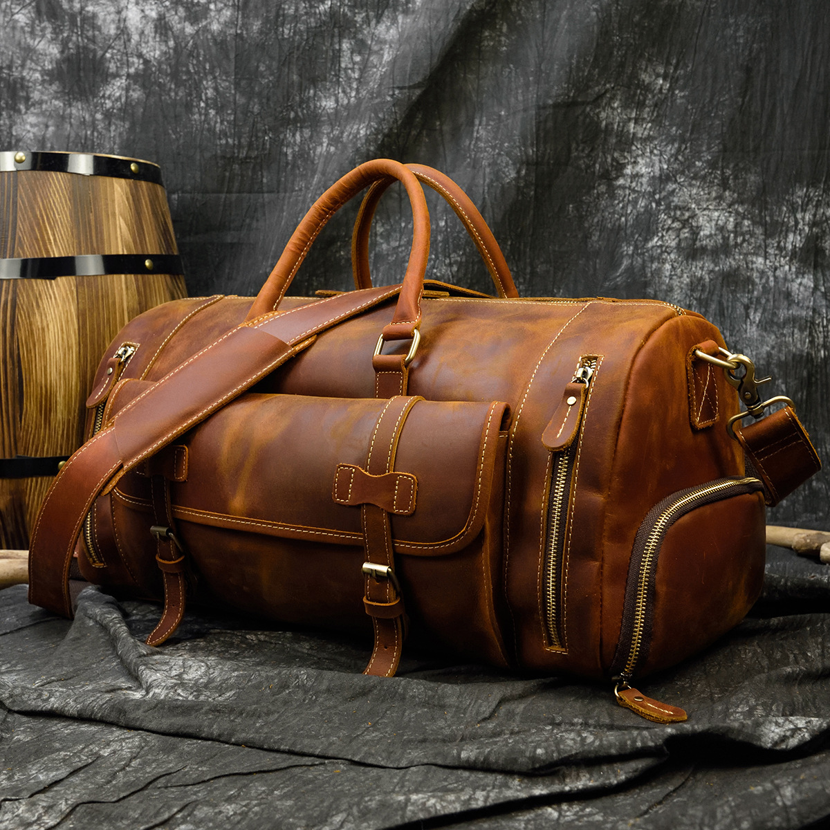 Men's Large Capacity Leather Luggage Travel Bag