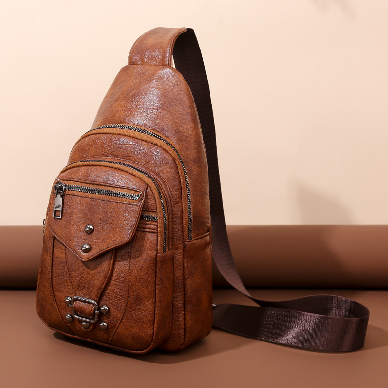 Soft Leather Crossbody Bag Large Capacity Simple Retro Chest Bag