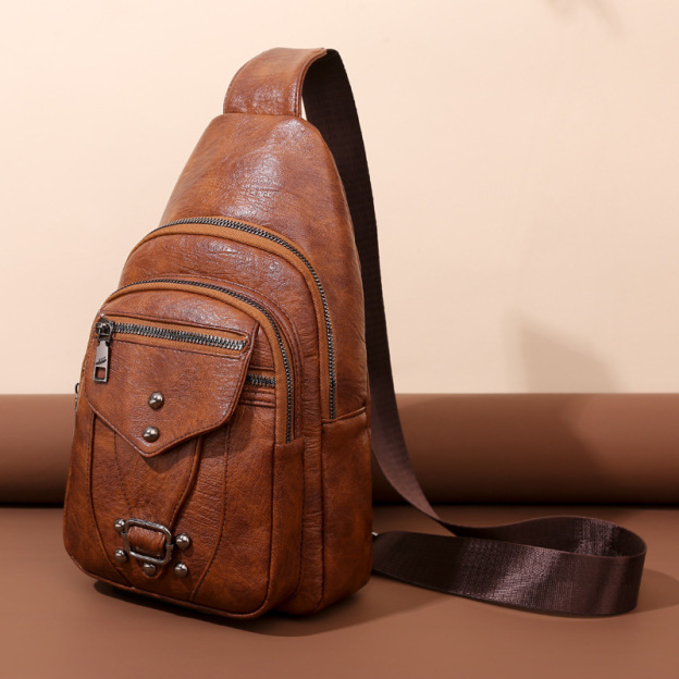 Soft Leather Crossbody Bag Large Capacity Simple Retro Chest Bag