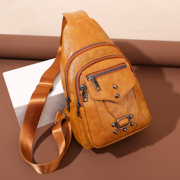 Soft Leather Crossbody Bag Large Capacity Simple Retro Chest Bag