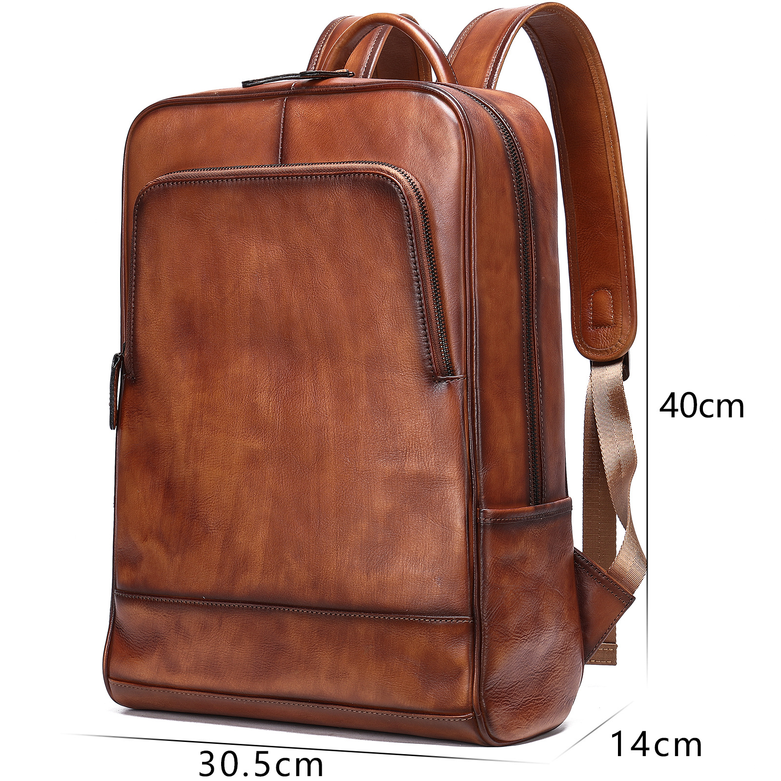 15.6 Inch Computer Bag Tree Paste Leather Top Layer Leather Backpack