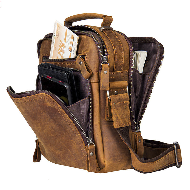 Men's Bag Multi Functional Cowhide Leather Crossbody Bag
