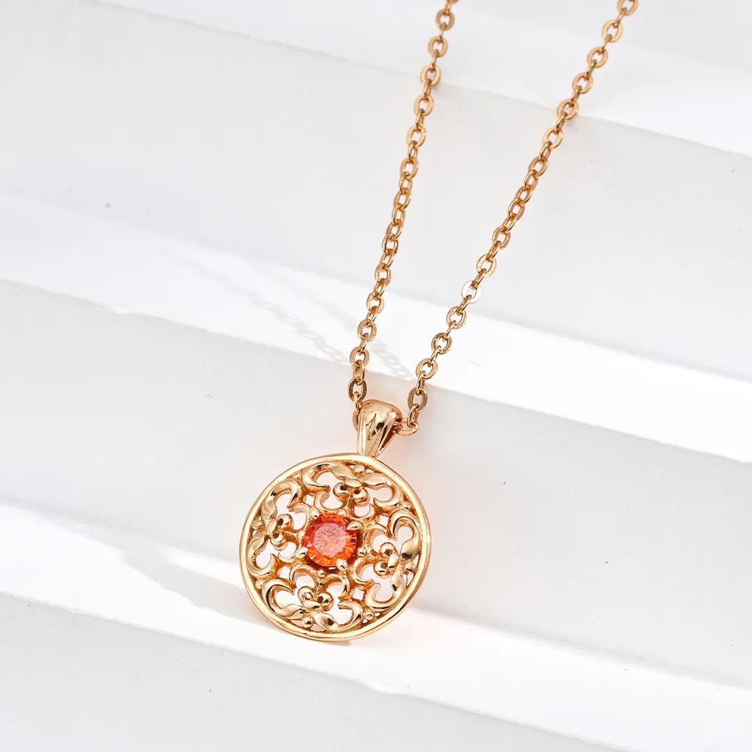 S925 Silver Vintage Red Zircon Necklace