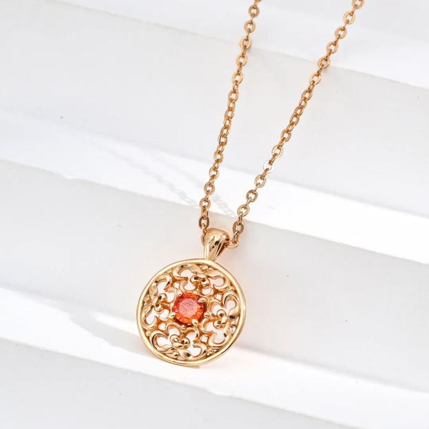 S925 Silver Vintage Red Zircon Necklace