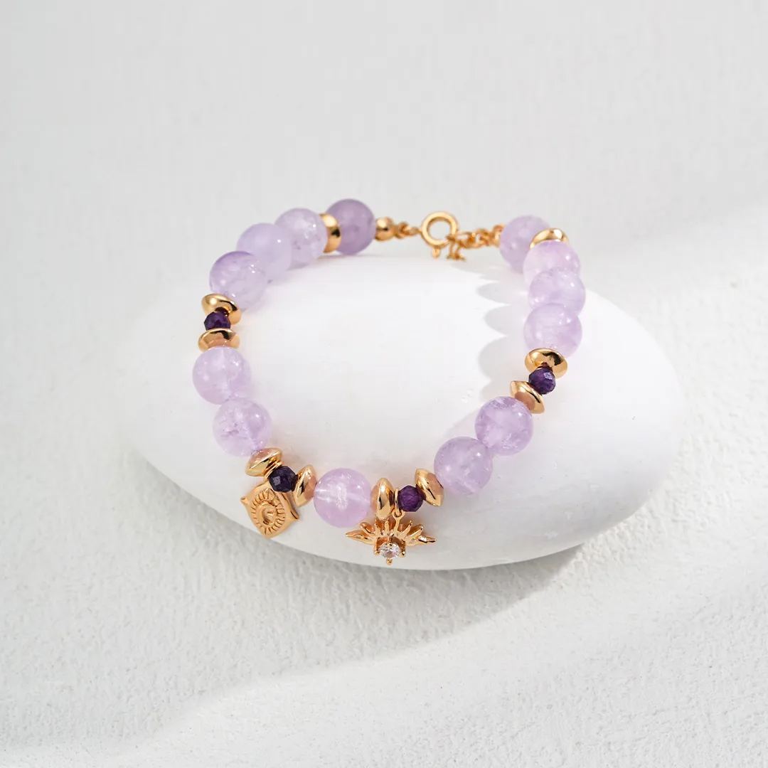 S925 silver natural banana grass amethyst faceted round beads zircon bracelet