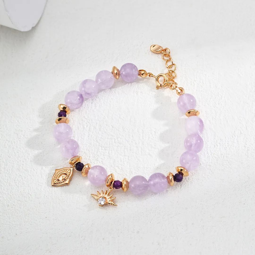 S925 silver natural banana grass amethyst faceted round beads zircon bracelet