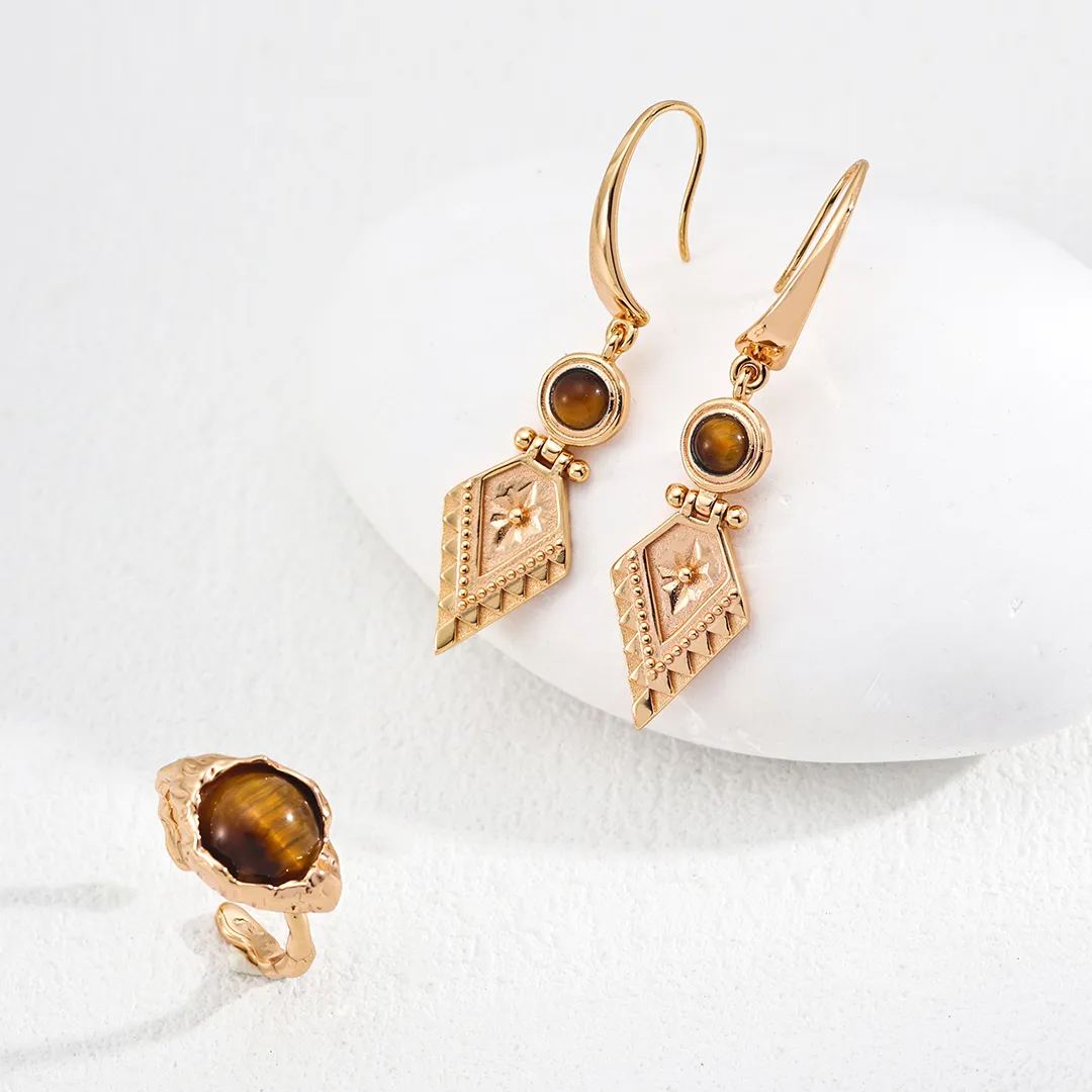 S925 Silver Vintage Tiger Eye Stone Earrings