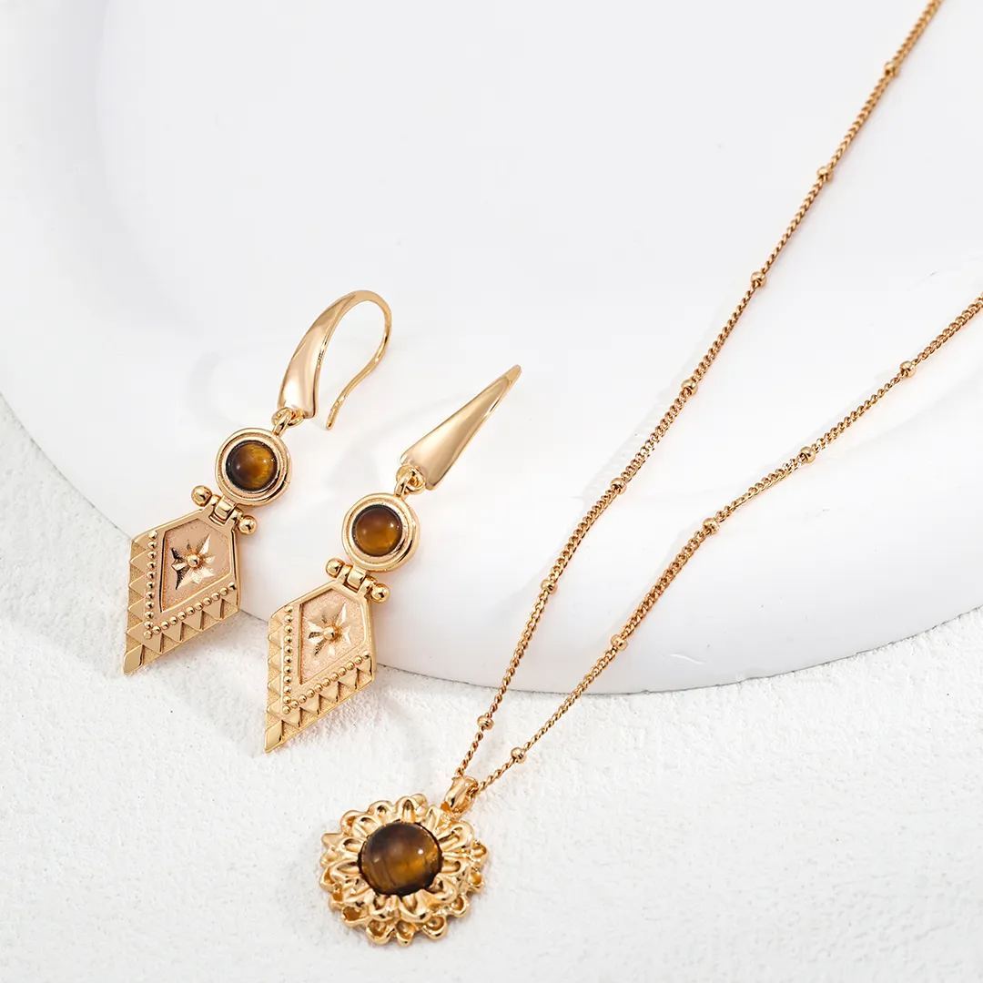 S925 Silver Vintage Tiger Eye Stone Earrings