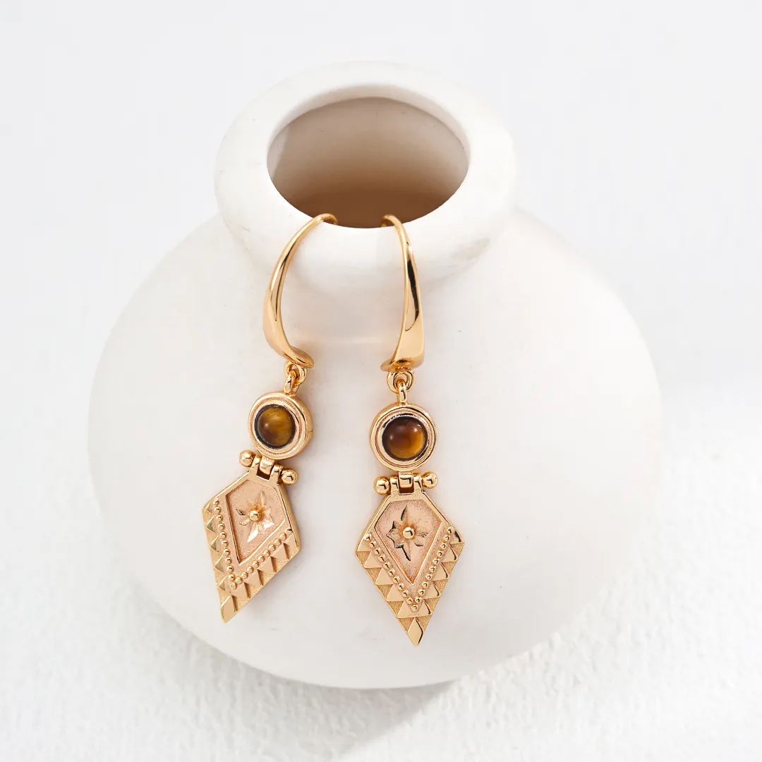 S925 Silver Vintage Tiger Eye Stone Earrings