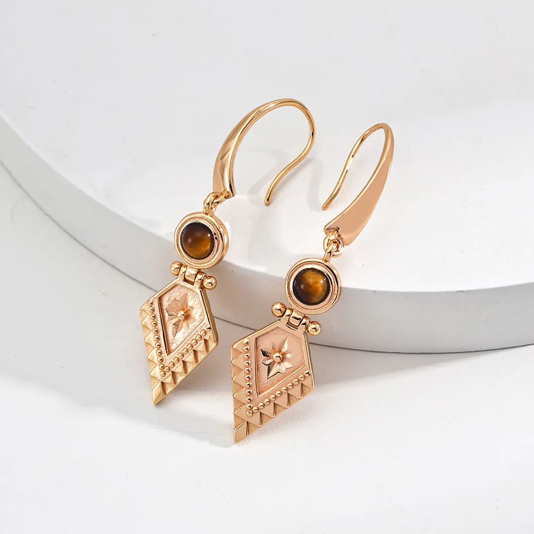 S925 Silver Vintage Tiger Eye Stone Earrings