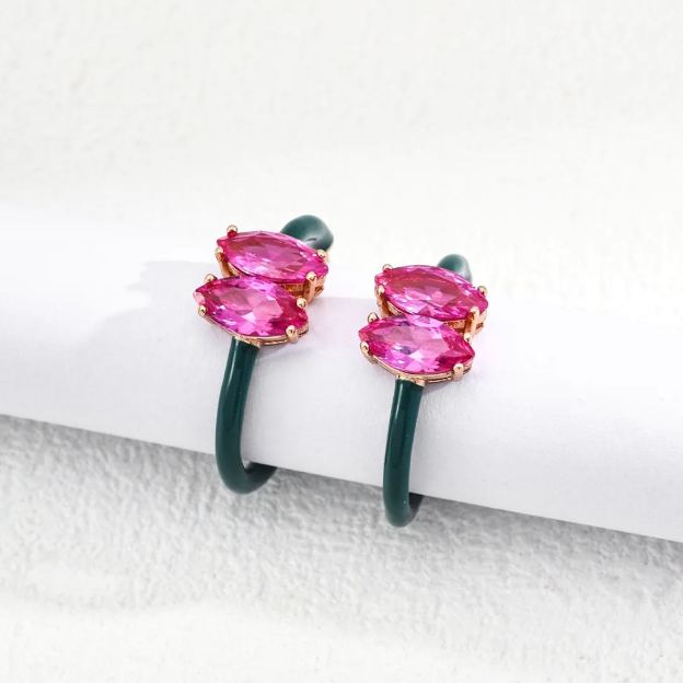 S925 silver vintage drip glaze zircon earrings