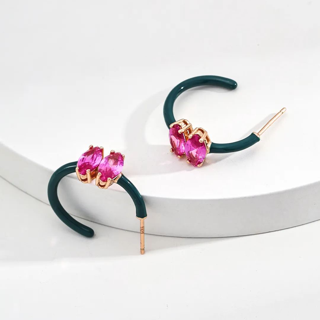 S925 silver vintage drip glaze zircon earrings